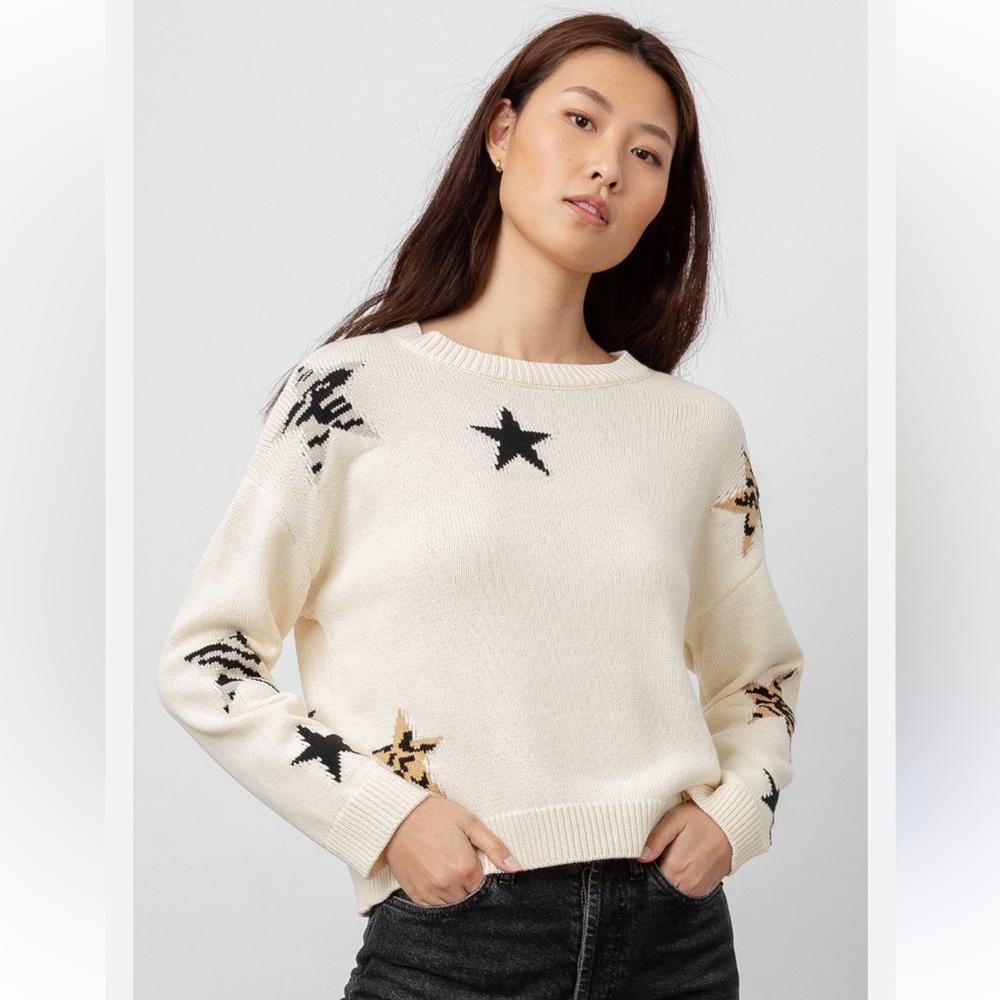 NEW RAILS Revolve Perci Stars cotton Scoop Neck sweater women size Large